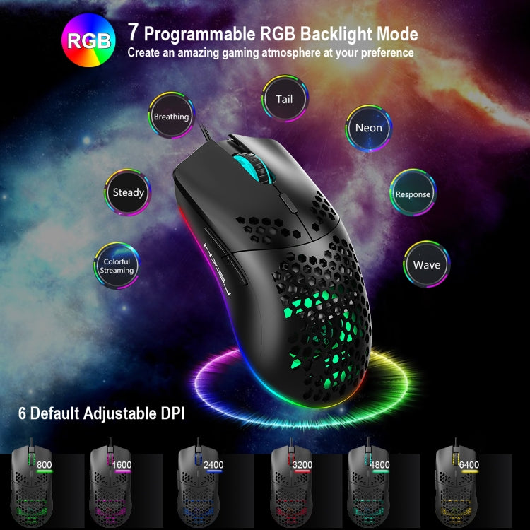 HXSJ J900 6-Button RGB Lighting Programmable Wired Gaming Mouse (White), J900(Black), J900(White)