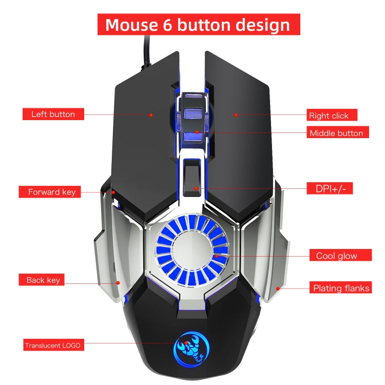 Souris Filaire Gaming HXSJ J700 - Éclairage Coloré et