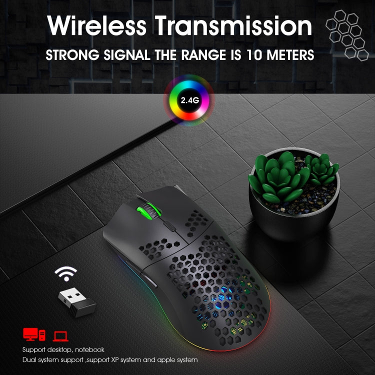 HXSJ T66 Wireless Gaming Mouse - Colorful Lighting and