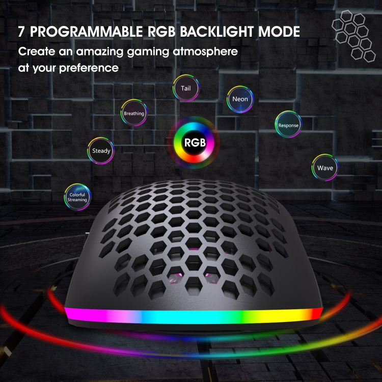 HXSJ T66 Wireless Gaming Mouse - Colorful Lighting and