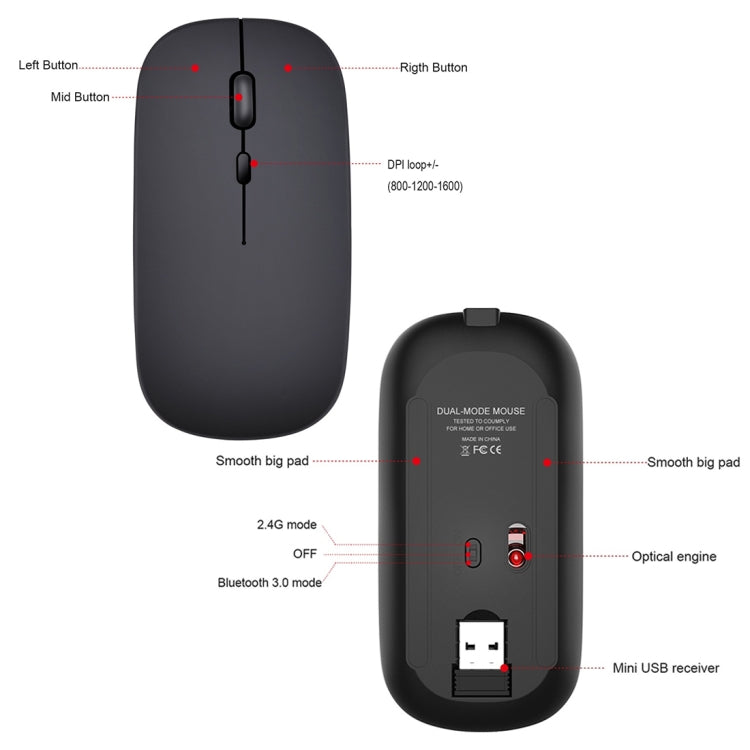 Souris Gaming HXSJ M90 Rechargeable Sans Fil Ultra-Mince