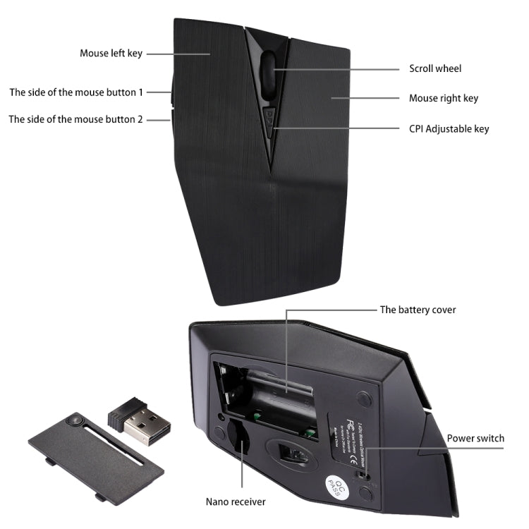 Souris sans fil USB 2,4 GHz réglable 1200 DPI pour PC