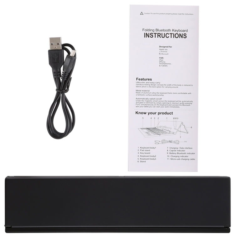 Clavier Bluetooth V3.0 pliable Ultra-fin GK608, support intégré, compatible avec le système Android/iOS/Windows, GK608 (Black), GK608 (Grey), GK608 (Gold)