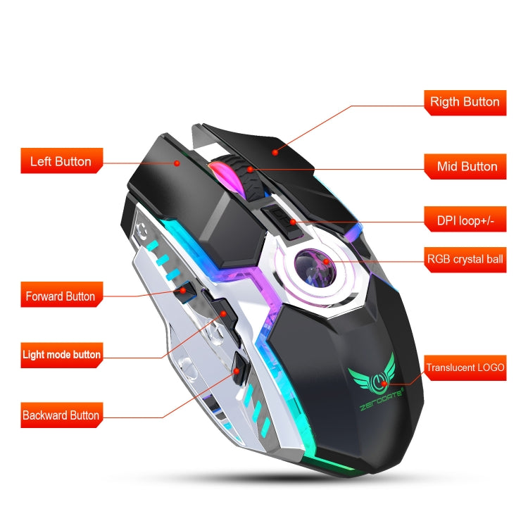 Souris sans fil ZERODATE T30 pour gaming - Rétroéclairage
