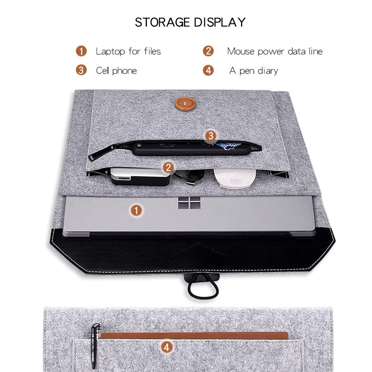 ND06 Sac intérieur polyvalent pour ordinateur portable avec boutons en feutre pour ordinateur portable 12,5 pouces, 12.5 inch