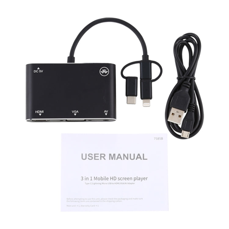 Adaptateur 3 en 1 HD pour PC : HDMI, VGA, Audio, 8 broches