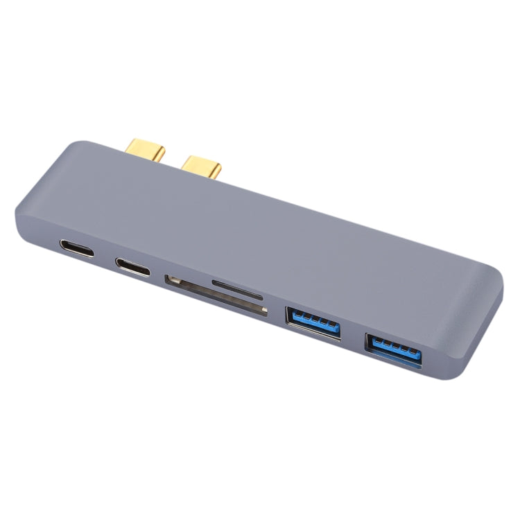 Adaptateur HUB multifonction 6 en 1 en alliage d'aluminium, taux de transfert de 5 Gbit/s, double USB-C/Type-C avec 2 ports USB 3.0 et 2 ports USB-C/Type-C et emplacement pour carte SD et emplacement pour carte TF pour Macbook 2015/2016/2017           ...