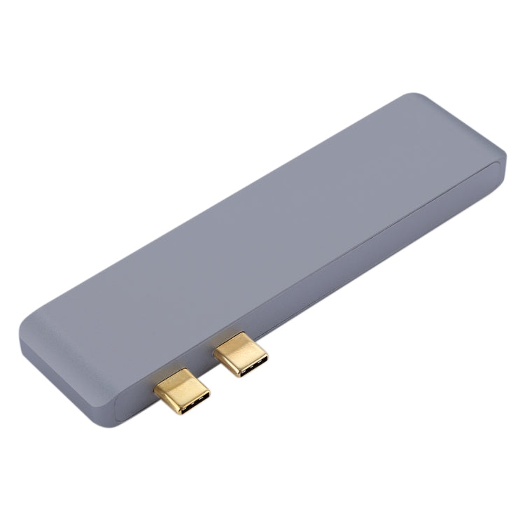 Adaptateur HUB multifonction 6 en 1 en alliage d'aluminium, taux de transfert de 5 Gbit/s, double USB-C/Type-C avec 2 ports USB 3.0 et 2 ports USB-C/Type-C et emplacement pour carte SD et emplacement pour carte TF pour Macbook 2015/2016/2017           ...