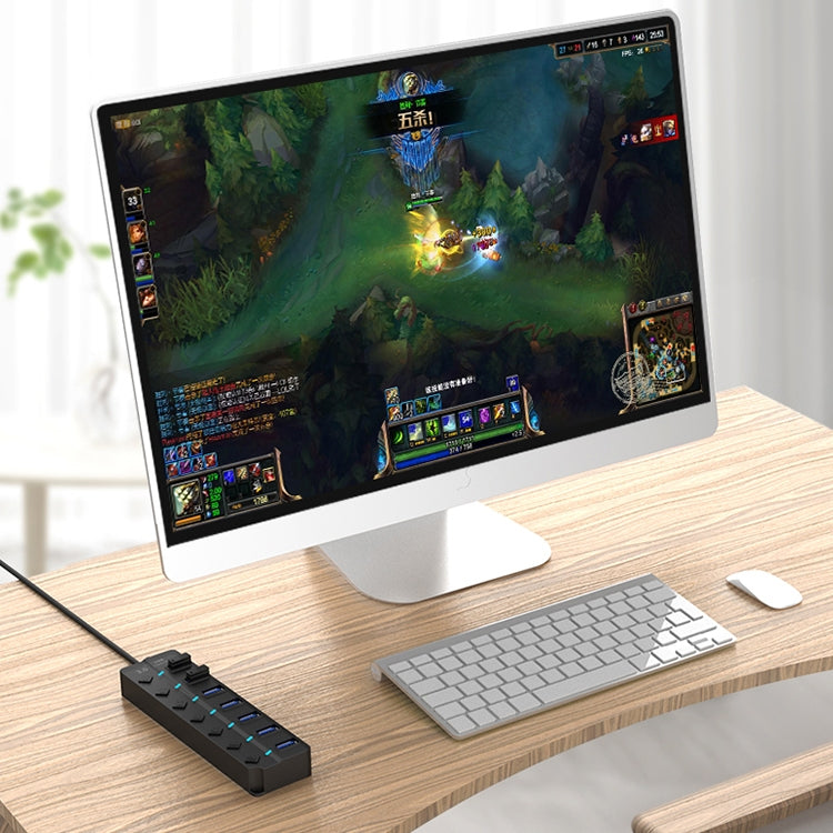 Hub USB 3.0 7 Ports avec Commutateur pour PC et Gaming