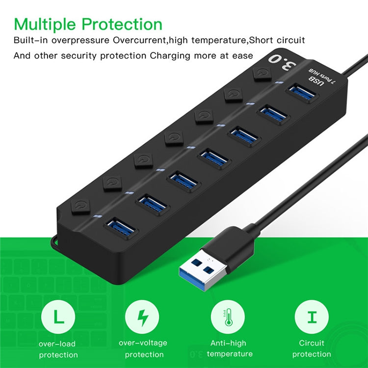 Hub USB 3.0 7 Ports avec Commutateur pour PC et Gaming