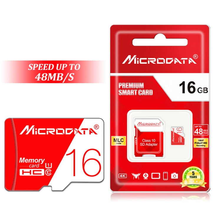 MICRODATA Carte mémoire TF(Micro SD) haute vitesse U1 rouge et blanc 16 Go, 16GB