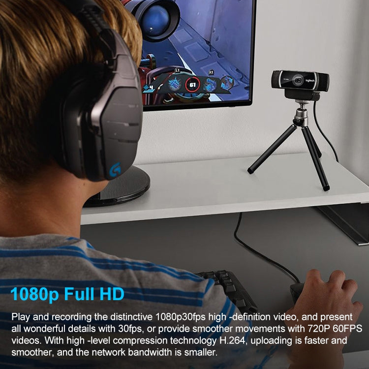 Logitech C922 Pro HD Pro Autofocus Caméra Web 1080P avec webcam intégrée, C922 Pro