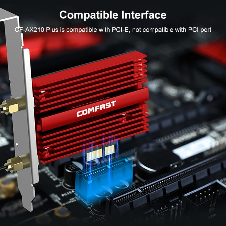 COMFAST CF-AX210 PLUS 5374Mbps Tri-bande + Bluetooth 5.2 Carte réseau sans fil WiFi6E PCI-E, CF-AX210 PLUS