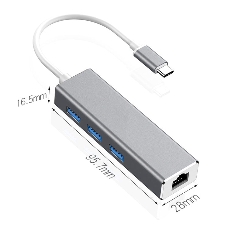 USB-C / Type-C to Gigabit Ethernet RJ45 and 3 x USB 3.0 Adapter Converter HUB, Universal External Tablet Phone, Gigabit Ethernet