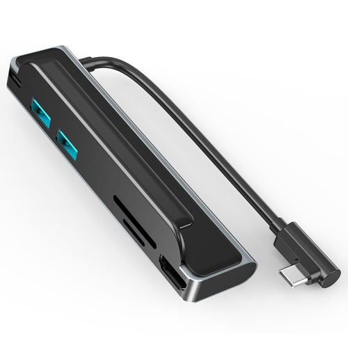 AD-065 6-in-1 USB-C/Type-C to 4K HDMI + SD/TF Card Slot + Type-C + 2 USB 3.0 Back Clip Style Multifunctional Docking Station HUB, 6 In 1 Back Clip Style