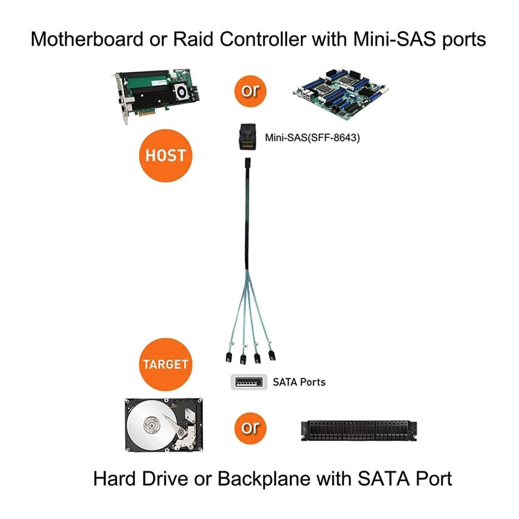 Câble Mini SAS SFF-8643 vers SATA 1m pour serveur gaming