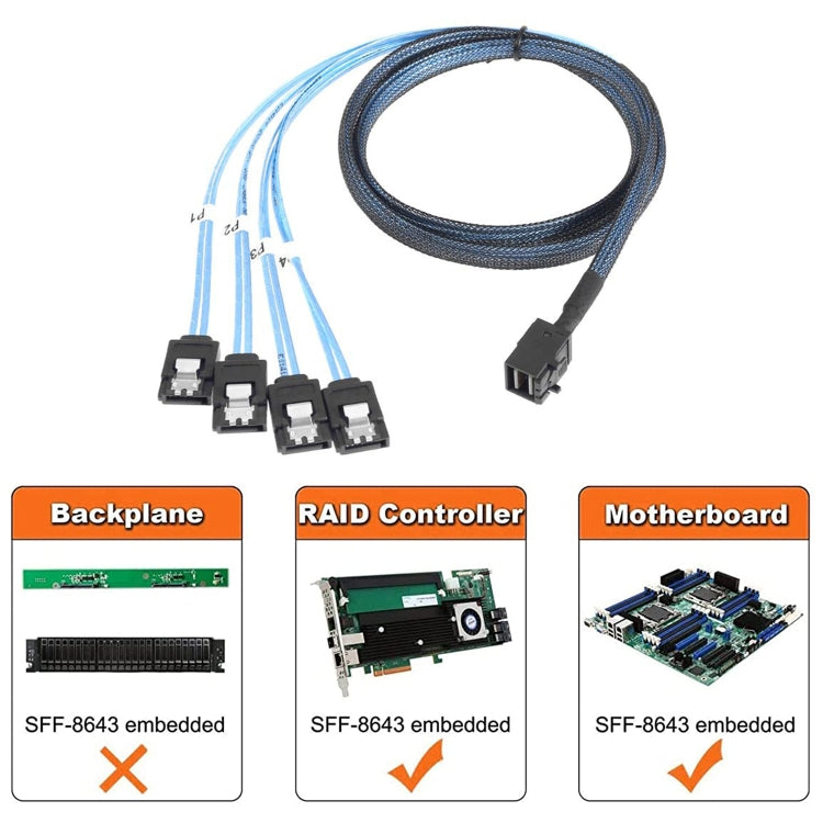 Câble Mini SAS SFF-8643 vers SATA 1m pour serveur gaming