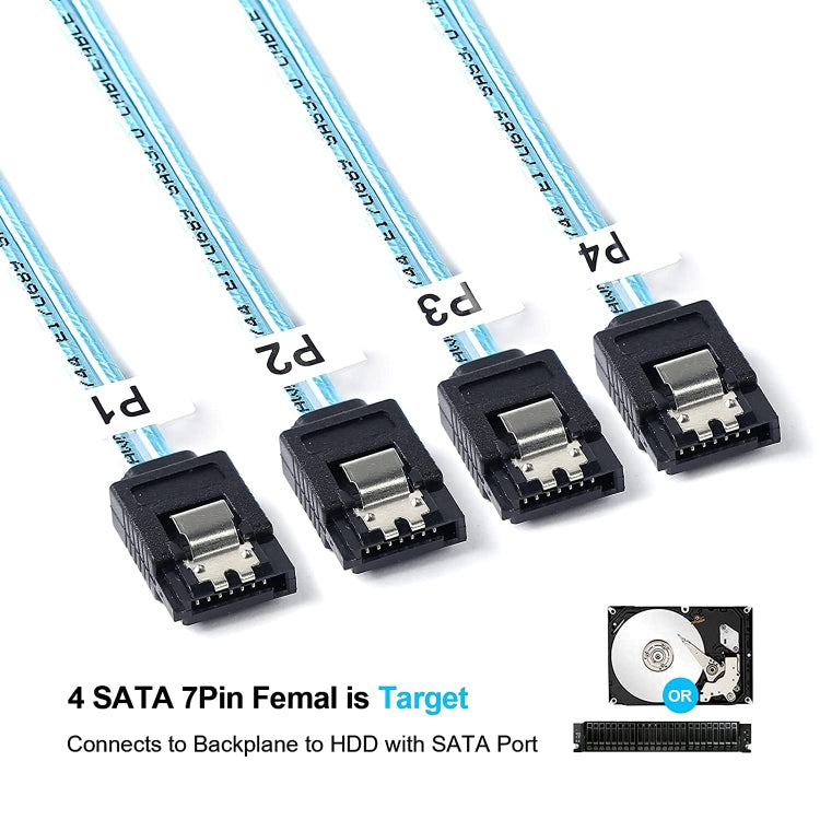 Câble Mini SAS vers 4 SATA 6 Gbit/s pour PC Gaming 50 cm