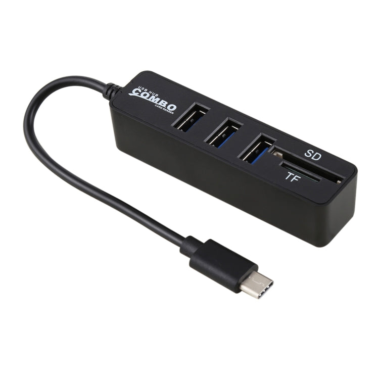 Lecteur de carte TF et SD 2 en 1 + 3 ports USB vers convertisseur HUB USB-C/Type-C, longueur totale : 24 cm., Type-C (Black), Type-C (White)