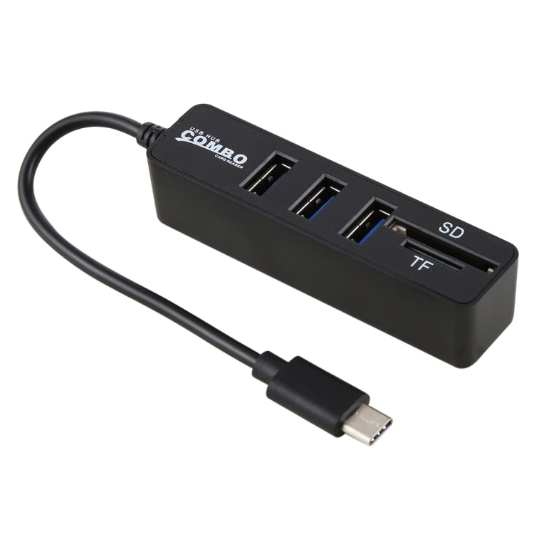Lecteur de carte TF et SD 2 en 1 + 3 ports USB vers convertisseur HUB USB-C/Type-C, longueur totale : 24 cm., Type-C (Black), Type-C (White)