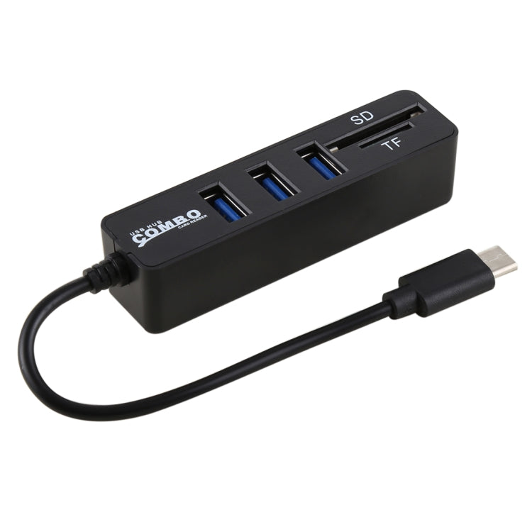 Lecteur de carte TF et SD 2 en 1 + 3 ports USB vers convertisseur HUB USB-C/Type-C, longueur totale : 24 cm., Type-C (Black), Type-C (White)