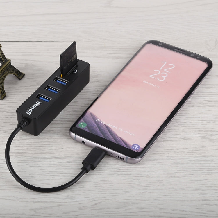 Lecteur de carte TF et SD 2 en 1 + 3 ports USB vers convertisseur HUB USB-C/Type-C, longueur totale : 24 cm., Type-C (Black), Type-C (White)