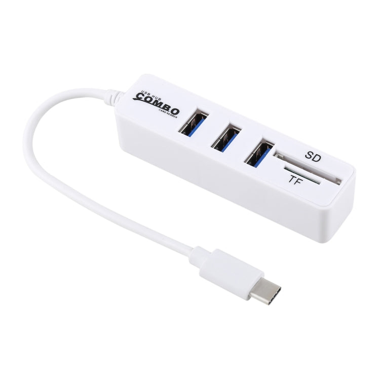 2-in-1 TF and SD Card Reader + 3-Port USB to USB-C/Type-C HUB Converter, Total Length: 24cm, Type-C (Black), Type-C (White)