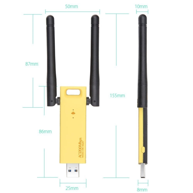 Adaptateur WiFi double bande USB 3.0 AC1200Mbps 2.4GHz et 5GHz, carte réseau externe avec 2 antennes externes, AC1200Mbps USB 3.0