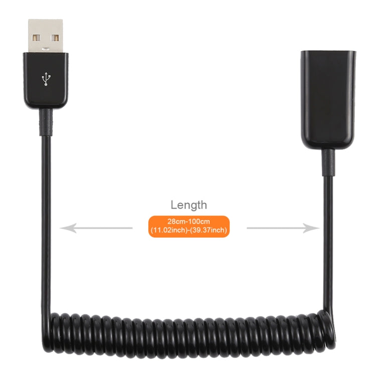 Câble spiralé à ressort USB-A mâle vers USB-A femelle de 1 m, AM to AF, Length: 1.0m