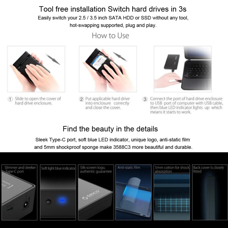 Boîtier de stockage USB-C pour SSD/HDD 2.5/3.5 pouces