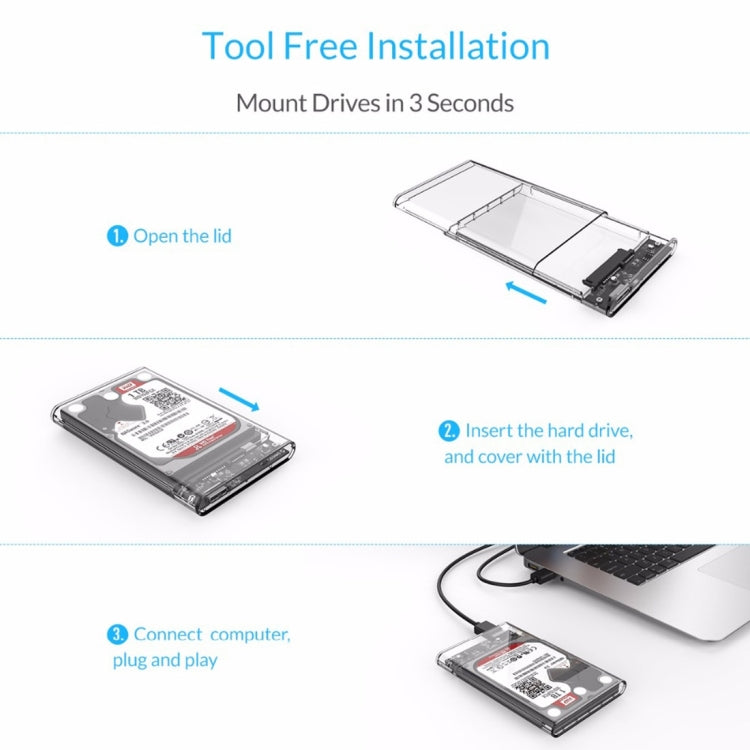 Boîtier Disque Dur Externe USB 3.0 Transparent 2.5" SATA