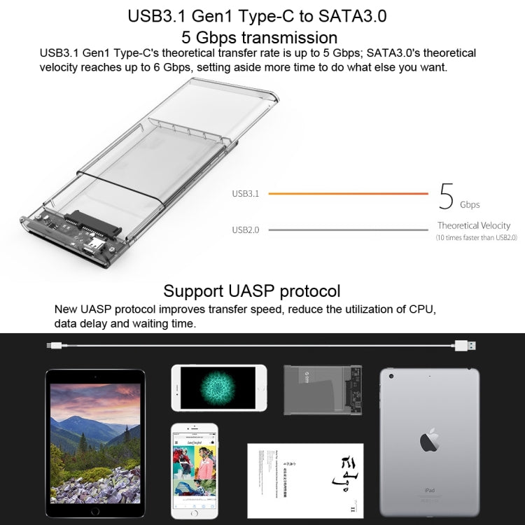 Boîtier disque dur externe USB 3.1 Type-C pour SSD/HDD 2.5"