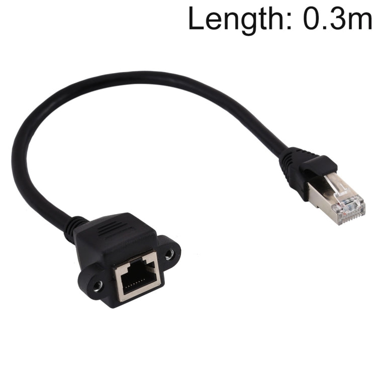 RJ45 Female to Male CAT5 Network Panel Mount Screw Locking Extension Cable, Length: 0.3m, 0.3m