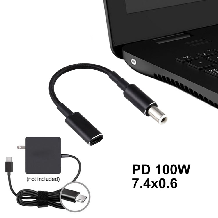 100W PD 18.5-20V Nylon Braided Cable 7.4 x 0.6mm to USB-C / Type-C Adapter for Dell, 7.4 x 0.6mm