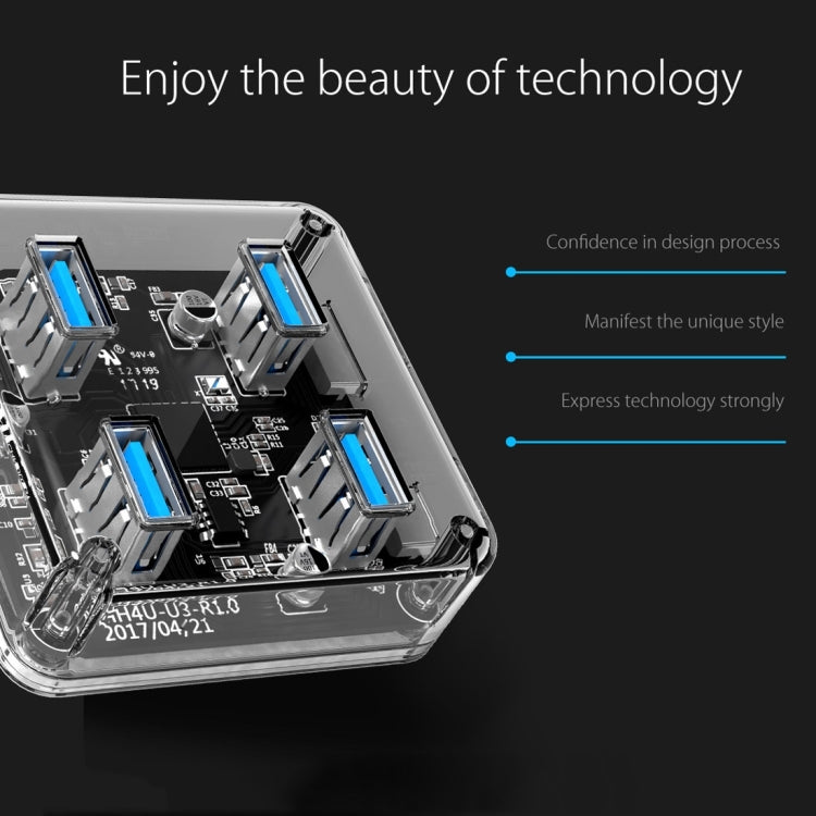 ORICO MH4U-100 Transparent USB 3.0 Desktop HUB with 100cm Micro USB Cable, MH4U-100