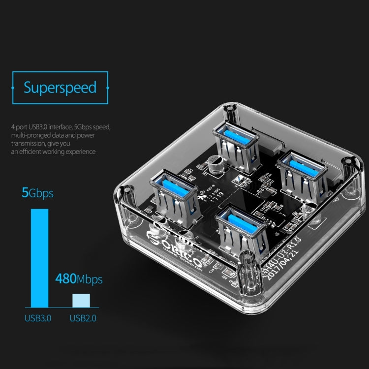 ORICO MH4U-100 Transparent USB 3.0 Desktop HUB with 100cm Micro USB Cable, MH4U-100