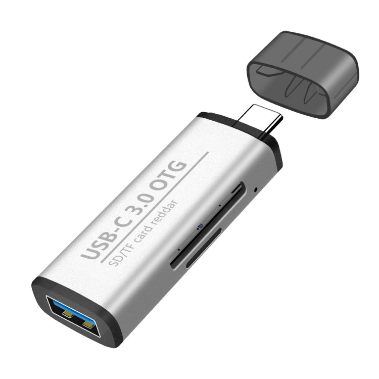ADS-103 3-in-1 Type-C Male to USB 3.0 Female + SD/TF Card Slots OTG Adapter SD/TF Card Reader
