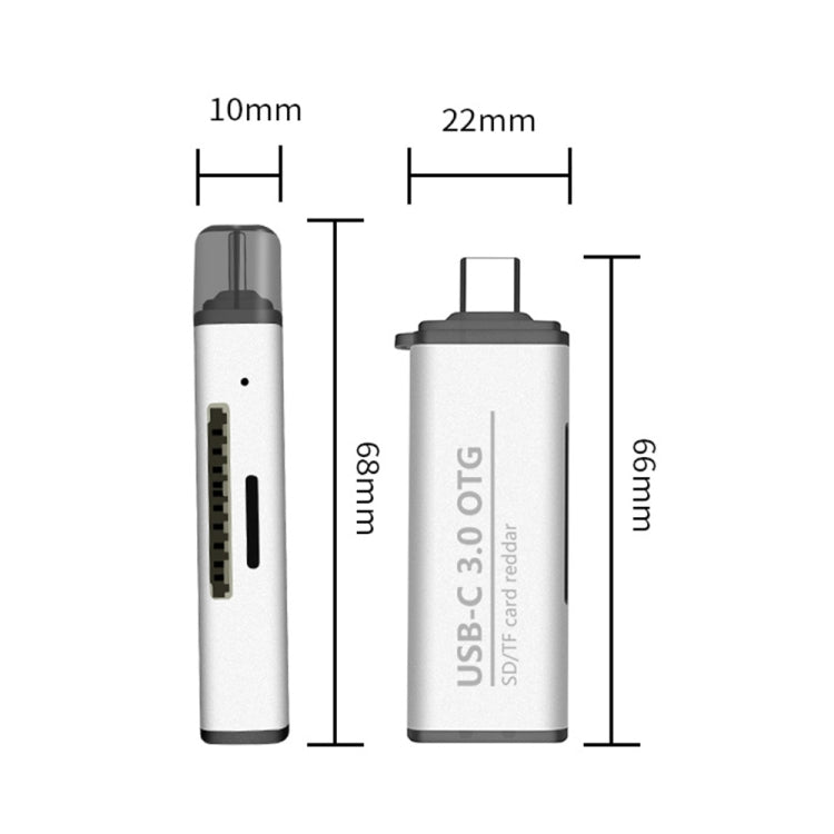 ADS-103 3-in-1 Type-C Male to USB 3.0 Female + SD/TF Card Slots OTG Adapter SD/TF Card Reader