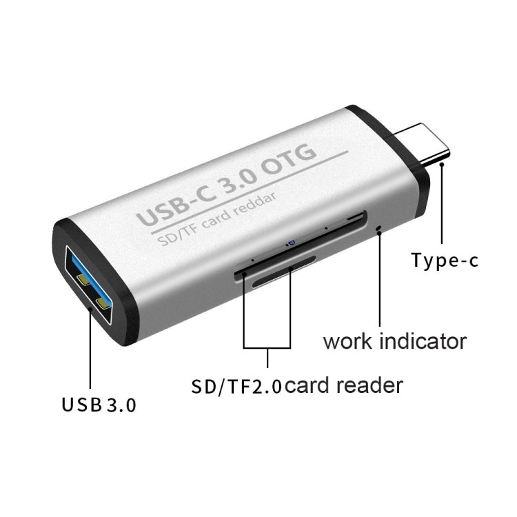 ADS-103 3-in-1 Type-C Male to USB 3.0 Female + SD/TF Card Slots OTG Adapter SD/TF Card Reader