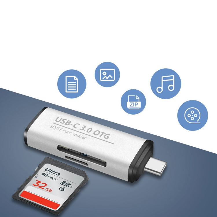 ADS-103 3-in-1 Type-C Male to USB 3.0 Female + SD/TF Card Slots OTG Adapter SD/TF Card Reader