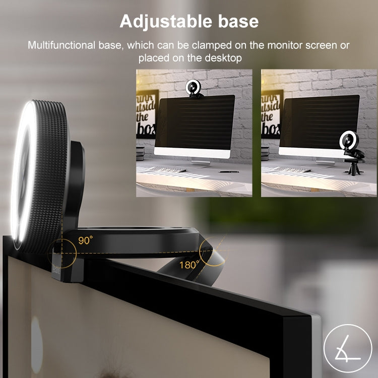 Caméra HD 2K pour PC avec anneau lumineux et autofocus