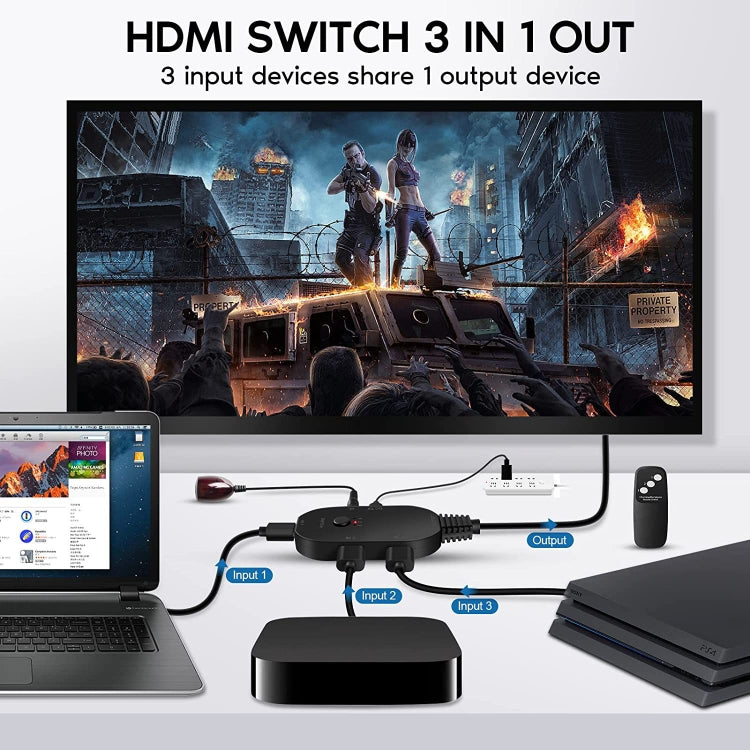 Commutateur HDMI 4K 2.0 pour PC et gaming - 3 entrées
