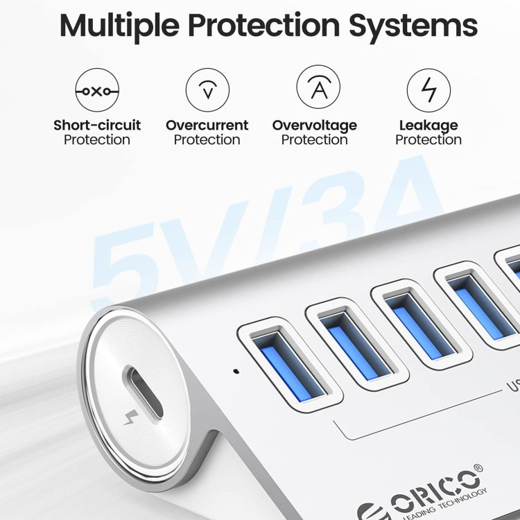 HUB USB 3.2 7 ports en aluminium pour PC et gaming - ORICO