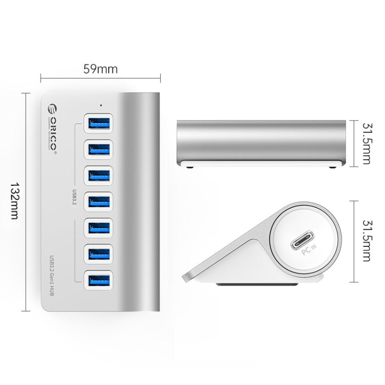 ORICO M3U7-G2 7-Port USB 3.2 Aluminum Hub for Gaming PC