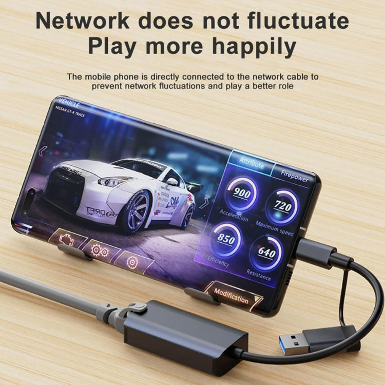 Adaptateur USB-C vers RJ45 2 en 1 pour PC Gaming
