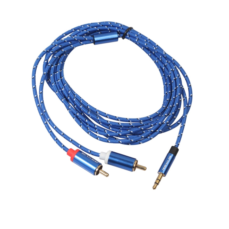 REXLIS 3610 3,5 mm mâle vers double prise RCA plaquée or Câble audio tressé en coton bleu pour interface d'entrée RCA haut-parleur actif, longueur : 3 m, Length: 3m