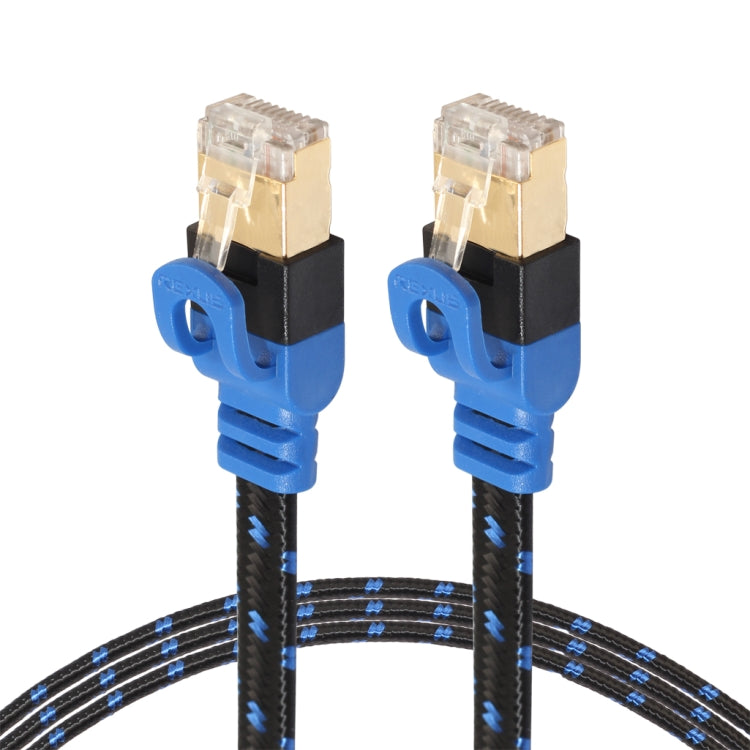 REXLIS CAT7-2 Câble réseau LAN tressé bicolore CAT7 Ethernet plat 10 Gigabit plaqué or pour modem routeur réseau LAN, avec connecteurs RJ45 blindés, longueur : 1 m, Length: 1m