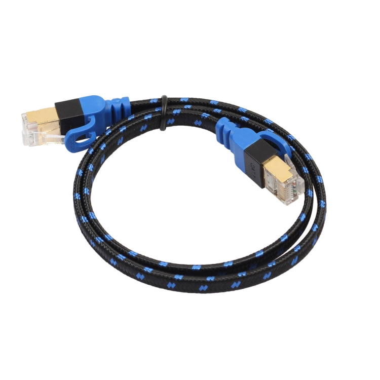 REXLIS CAT7-2 Câble réseau LAN tressé bicolore CAT7 Ethernet plat 10 Gigabit plaqué or pour modem routeur réseau LAN, avec connecteurs RJ45 blindés, longueur : 1 m, Length: 1m