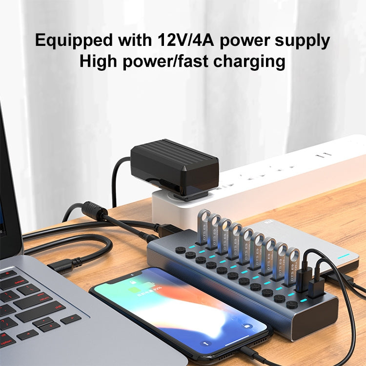 HUB USB 3.0 11 en 1 pour PC avec interrupteur et