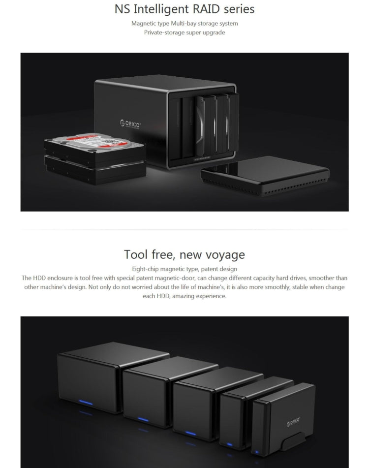 ORICO NS500-RU3 5 Bay USB 3.0 Type-B to SATA External Hard Drive Enclosure Storage Case HDD Docking Station with Raid for 3.5 inch SATA HDD, Support UASP Protocol, USB 3.0 Type-B to SATA with Raid
